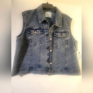 NWT- CiSono rhinestone denim vest.
